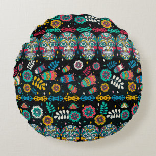 Multicolor seamless pattern. Boho style decorated Round Cushion