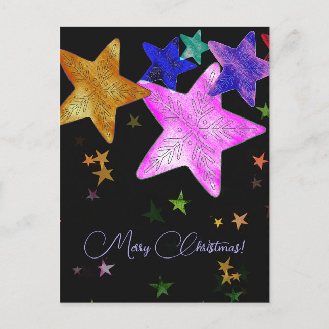 Multicolor shining stars- Merry Christmas! Postcard (Front)