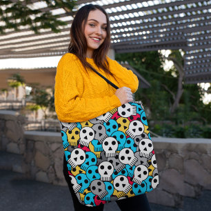 Multicolor skulls tote bag