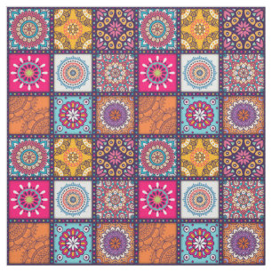 Multicolor spiritual mandala floral tiled pattern fabric