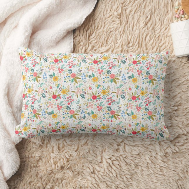 Multicolor spring floral pattern white background lumbar cushion (Blanket)