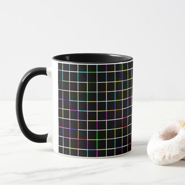 Multicolor Square Lined Pattern Mug (With Donut)