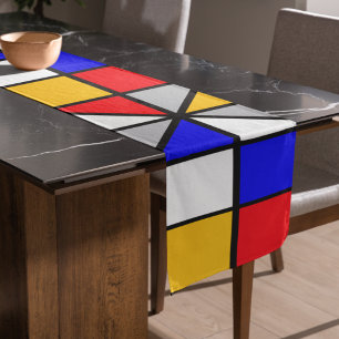 Multicolor Squares Geometric Pattern Long Table Runner