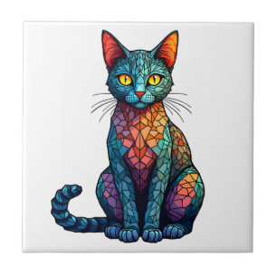 Multicolor Stained Glass Cat 784 Tile
