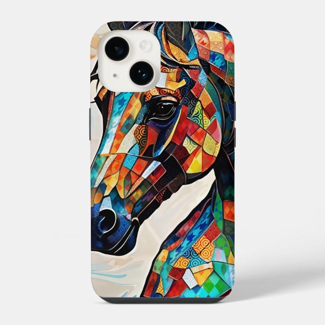 Multicolor Stained Glass Mosaic Horse 15 iPhone Case (Back)