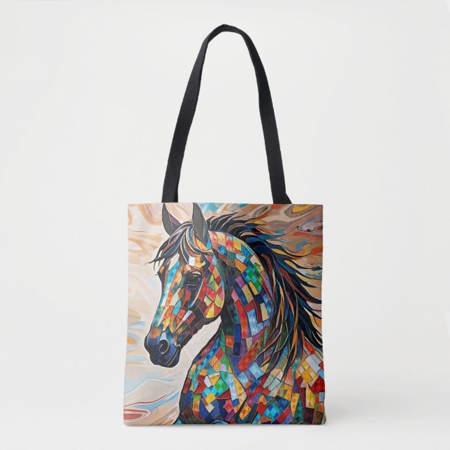 Multicolor Stained Glass Mosaic Horse 15 Tote Bag (Front)