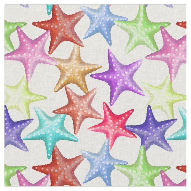 Multicolor Starfish Nautical Summer Beach Fabric (Close Up)