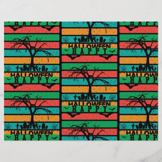 Multicolor Stripe Cemetery Bats Scrapbook Paper (Front)