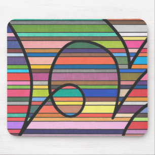 Multicolor Striped Abstract Flowing Black Curves Mouse Pad
