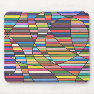 Multicolor Striped Abstract with Flowing Curves Mouse Pad