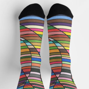 Multicolor Striped Abstract with Flowing Curves Socks