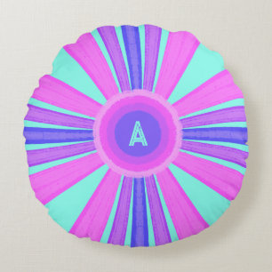 Multicolor Striped Monogram  Round Cushion