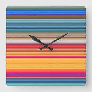Multicolor Striped Pattern Square Wall Clock