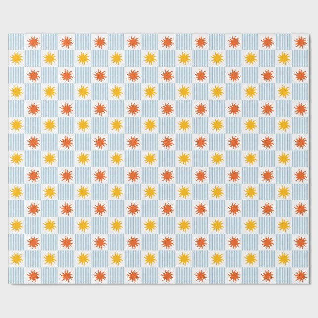Multicolor Sunburst Chequerboard Wrapping Paper (Seam)