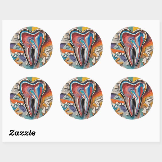 Multicolor Tooth  Classic Round Sticker (Sheet)