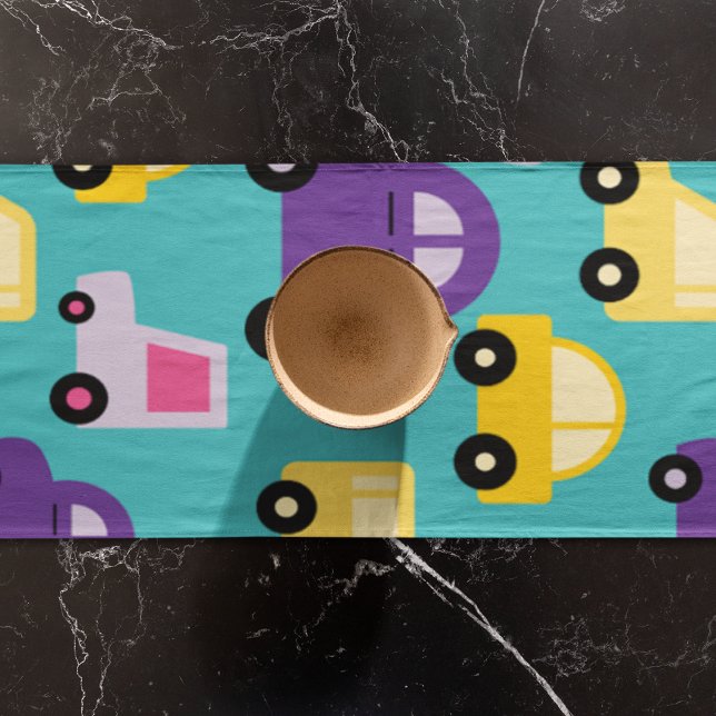 Multicolor Toy Cars Pattern  Long Table Runner (toy car table runner)