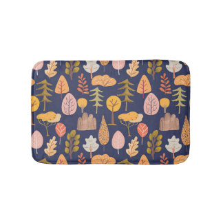 Multicolor Trees: Mid Autumn Vintage Bath Mat