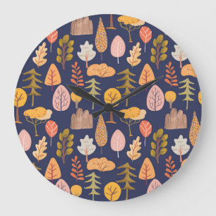 Multicolor Trees: Mid Autumn Vintage Large Clock