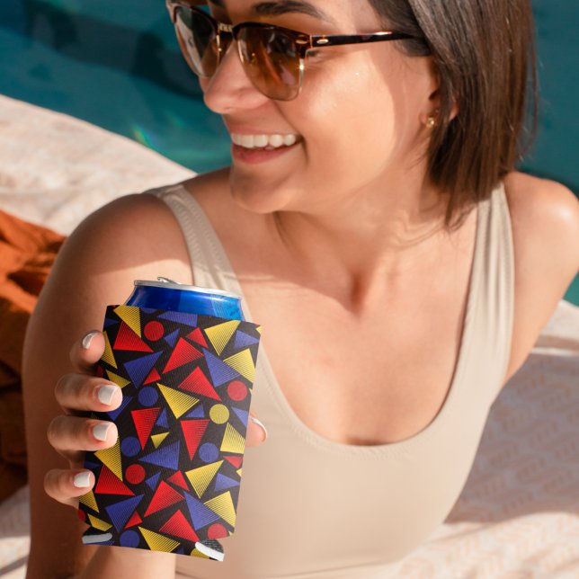 Multicolor Triangle Pattern Can Cooler (multicolor geometric triangle cooler)