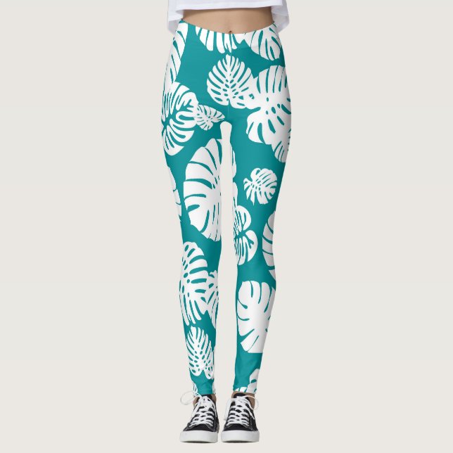 Multicolor Tropical Leaves 3 Leggings (Front)