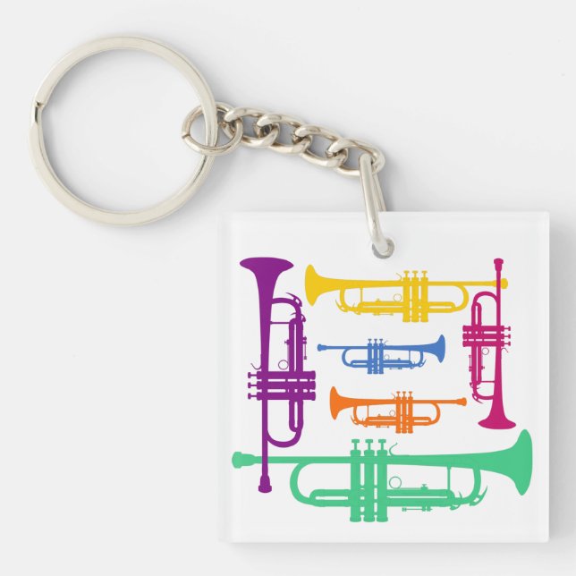 Multicolor Trumpet Brass Music Instrument Key Ring (Front)