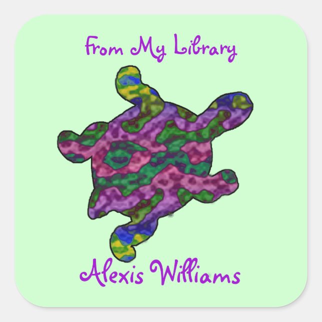 Multicolor Turtle Child's Bookplate Stickers (Front)