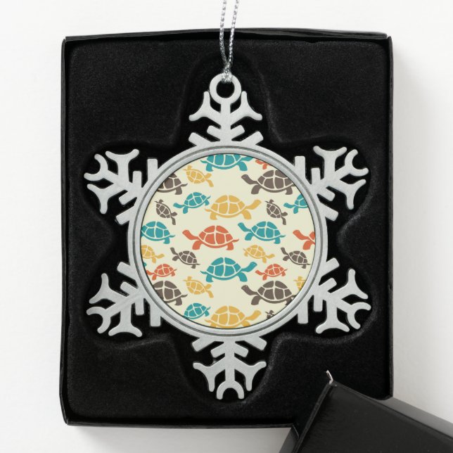 Multicolor Turtle Snowflake Pewter Christmas Ornament (Box)