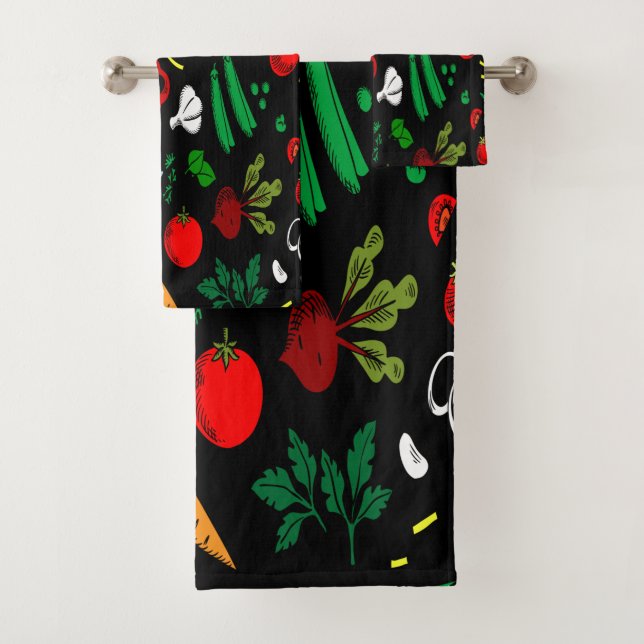 Multicolor Vegetables Design Bath Towel Set (Insitu)