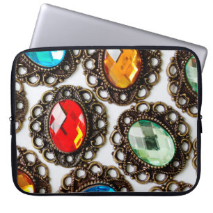 Multicolor vintage brooches on white backgroundbro laptop sleeve