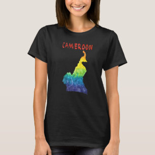 Multicolor Watercolor Cameroon Map Digital Artwork T-Shirt