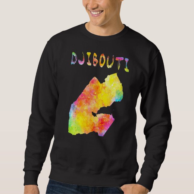 Multicolor Watercolor Djibouti Map Digital Artwork Sweatshirt (Front)