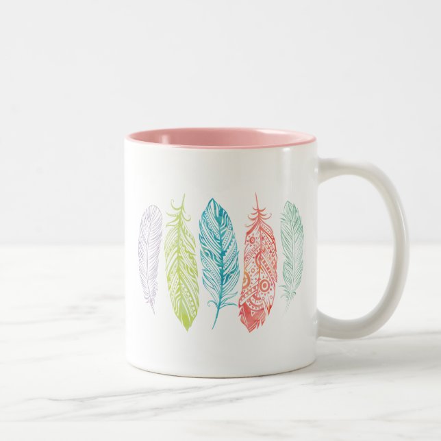 Multicolor Watercolor Feather Tribal Print Mug (Right)