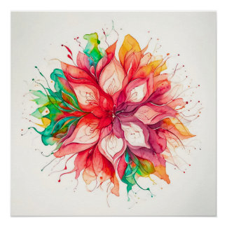 Multicolor Watercolor Floral boho Mandala Poster