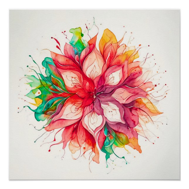 Multicolor Watercolor Floral boho Mandala Poster (Front)