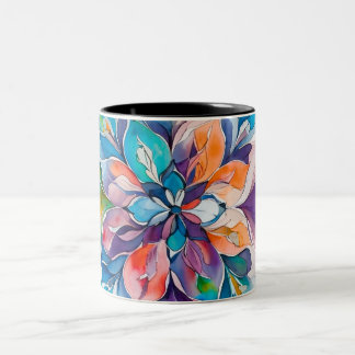 Multicolor Watercolor Floral Mandala Two-Tone Coffee Mug