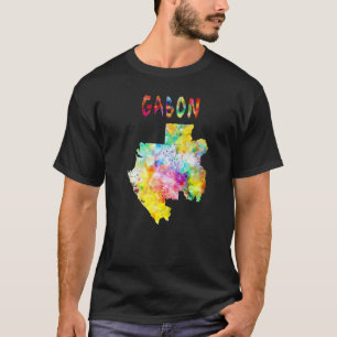 Multicolor Watercolor Gabon Map Digital Artwork T-Shirt