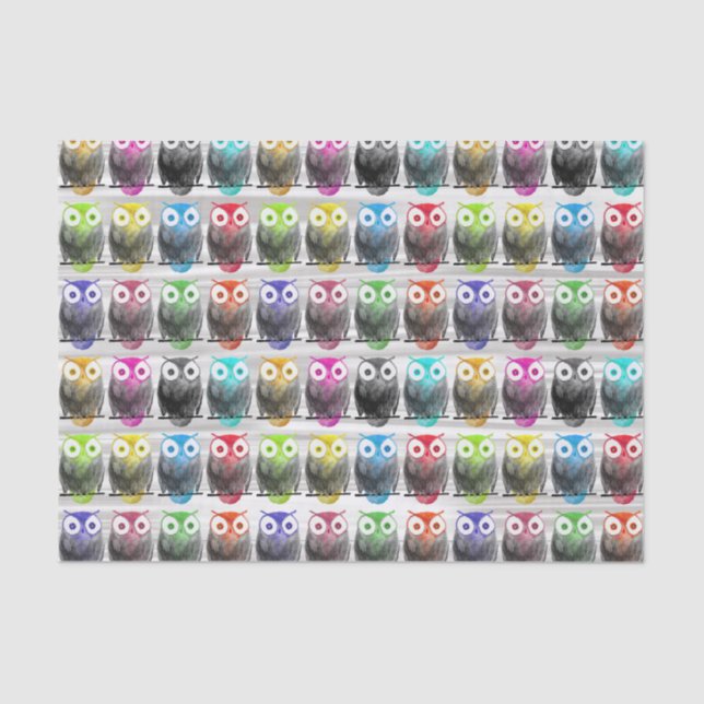 Multicolor watercolor hand drawn owl pattern tissue paper (Front)