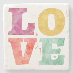 Multicolor Watercolor LOVE Coaster