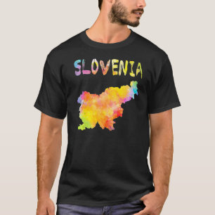 Multicolor Watercolor Slovenia Map Digital Artwork T-Shirt