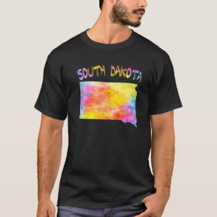 Multicolor Watercolor South Dakota State Map Digit T-Shirt
