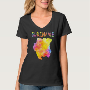 Multicolor Watercolor Suriname Map Digital Artwork T-Shirt