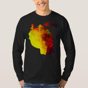 Multicolor Watercolor Tanzania Map Digital Artwork T-Shirt