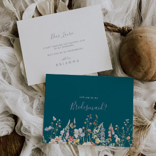 Multicolor Wildflower Green Bridesmaid Proposal Card