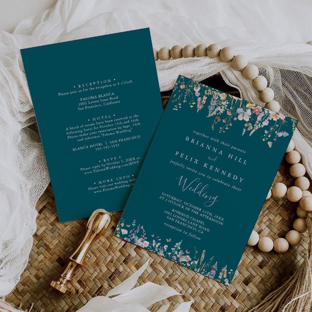  Multicolor Wildflower Green Front & Back Wedding Invitation (Creator Uploaded)