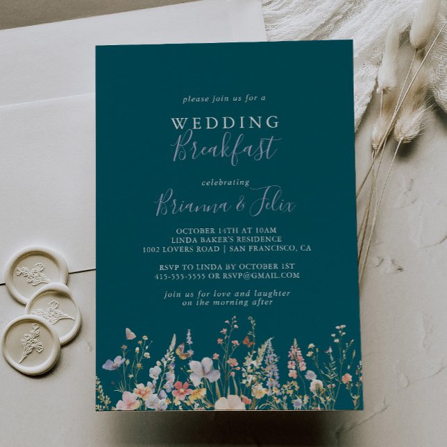 Multicolor Wildflower Green Wedding Breakfast Invitation (Creator Uploaded)