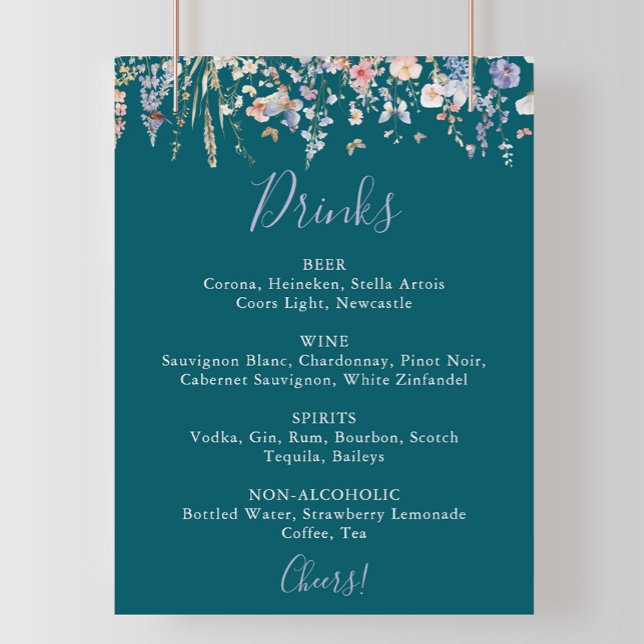 Multicolor Wildflower Green Wedding Drinks Menu  Poster (Creator Uploaded)