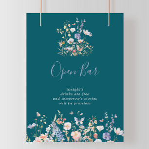 Multicolor Wildflower Green Wedding Open Bar Sign