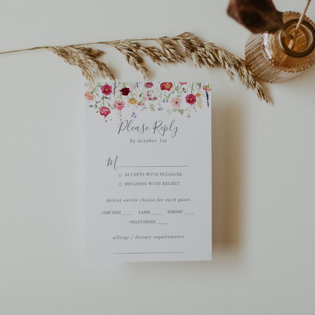 Multicolor Wildflower Wedding Menu Choice RSVP (Creator Uploaded)