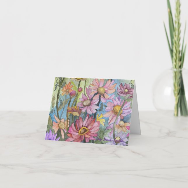 Multicolor Zinnia Note Card (Front)