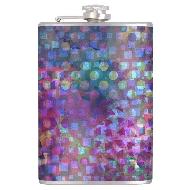 Multicolored Abstract Digital Art Hip Flask (Front)